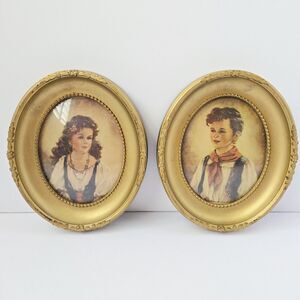 Vintage Gypsy Children Chiko and Elena Framed Print Set Gold Frames Ann Allaban